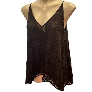 Club Monaco Black Strappy Tank sz M Boho embroidered lace drape tank